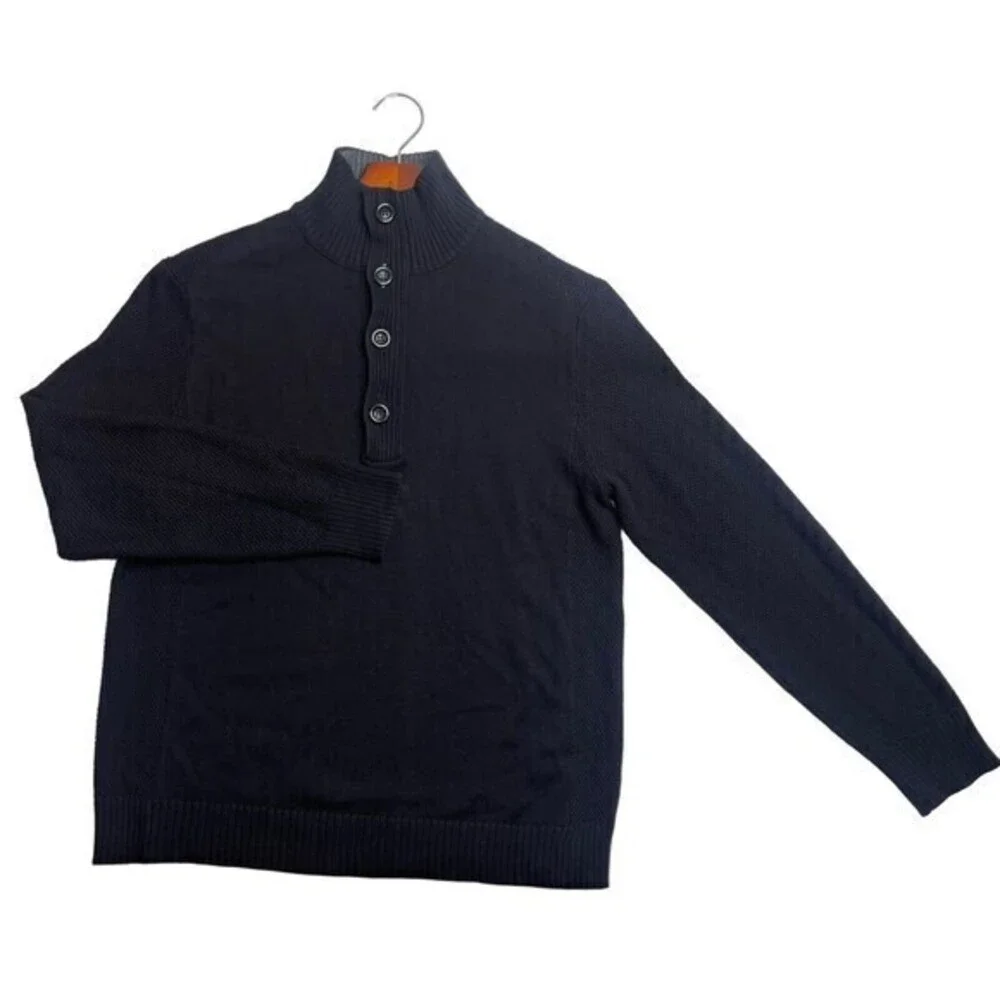Carbon2cobalt Mens Sweater Knit 1/4 Button Cotton Navy‎ Long Sleeve Sz Large